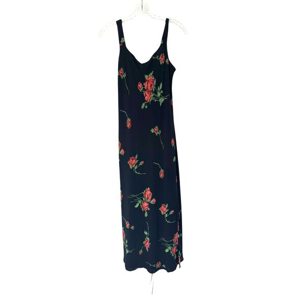 Casual Corner Dress Black Red Floral Print Sleeveless Y2K Vintage Maxi Small - Picture 1 of 10